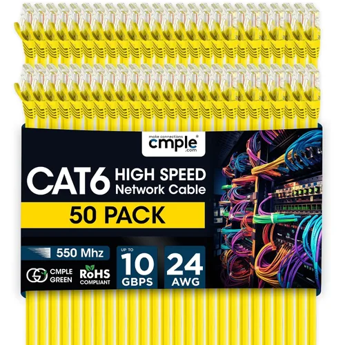 Vista 26 de Cmple - Cable Ethernet Cat 6 de 1.5 pies, cables de conexión Cat6, cable LAN de 10 Gbps, cable de red de 550 MHz, conectores RJ45, compatible