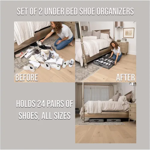 Vista 4 de Organizador de almacenamiento de zapatos debajo de la cama, juego de 2 para 24 zapatos, desliza este resistente organizador de zapatos debajo