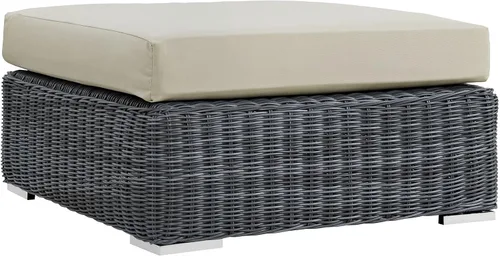 Vista 15 de Modway Summon - Otomana cuadrada de mimbre para patio al aire libre Sunbrella en lona toscana