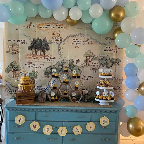 Vista 5 de Telón de fondo de oso de bosque de 100 acres para baby shower, 7 x 5, fondo de oso feliz cumpleaños, oso para el hogar, mapas, fondos para niños