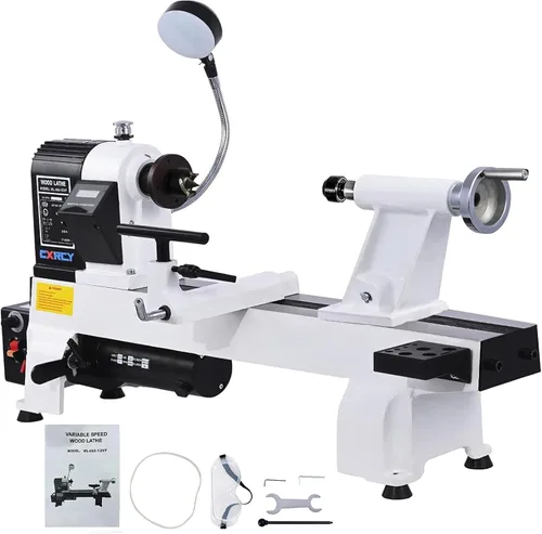 Vista 9 de CXRCY Torno de madera de 12" x 18", máquina de torno de madera de sobremesa 3/4 HP Velocidad infinitamente variable 650-3800 RPM con gafas