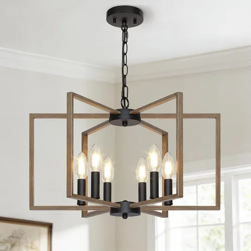 Vista 8 de Candelabro negro de granja, lámpara geométrica de 6 luces para comedor, moderna lámpara de techo industrial de metal, luces colgantes rústicas