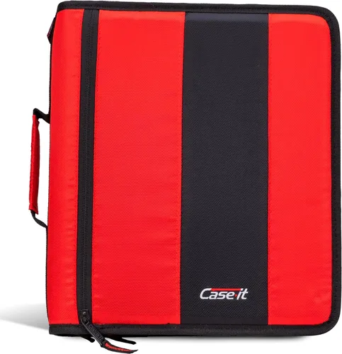 Vista 19 de Case-It - Clásica carpeta con cremallera, con argollas de 2 pulgadas, múltiples bolsillos, capacidad para 800 hojas, correa de hombro - Negro Un