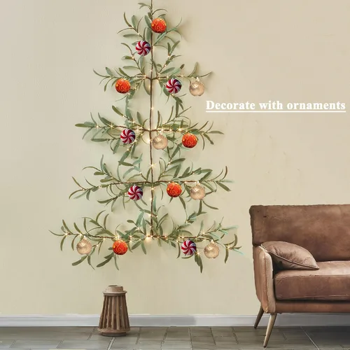 Vista 6 de Hairui Árbol de olivo iluminado para colgar en la pared con temporizador de 3.5 pies, 140 luces LED de color blanco cálido, guirnalda de vid