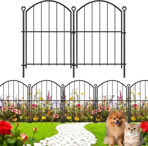 Vista 22 de Valla Decorativa de Jardín 24 pulgadas (Alto) x 10 pies (Largo), Paquete de 5 Valla Sin Excavación Barrera para Animales para Perro con Cerradura