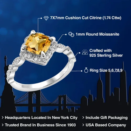 Vista 61 de Gem Stone King Anillo de compromiso solitario de moissanita blanca con piedra natal de corte cojín de 0.276 in para mujer, plata de ley 925