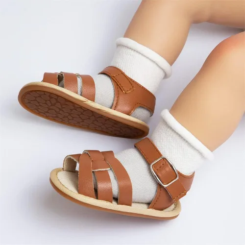 Vista 111 de Meckior Sandalias de verano con punta abierta y suave de piel sintética para bebés y niñas pequeñas