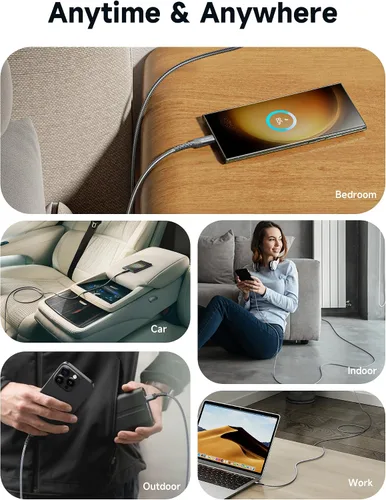 Vista 7 de JSAUX Cable USB C de 240 W de 6.6 pies, cable USB C tipo C de carga rápida para MacBook, iPad, Dell XPS, iPhone 17/iPhone Air/iPhone 17 Pro Max, Gris