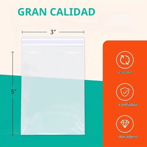 Vista 2 de iMailer - 1000 piezas - Bolsas de celofán transparentes pequeñas de 3" x 5" - Bolsas de plástico de celofán autoadhesivas para panadería, galletas