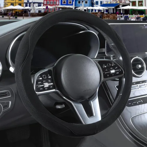 Vista 14 de Funda para volante en forma de D de gamuza negra de 13.5 a 14 pulgadas Warm in Winter and Cool in Summer, Small Felt Car Accessories, Breathable