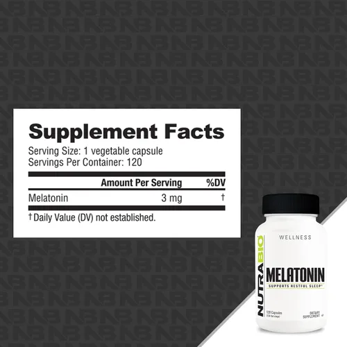 Vista 2 de NutraBio Ayuda para dormir de melatonina 3 mg, 120 cápsulas