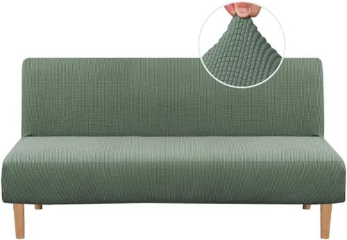 Vista 13 de H.VERSAILTEX Funda elástica para futón sin brazos, funda protectora elástica para sofá cama, textura rica en elastano, pequeños cuadros de tela Negro