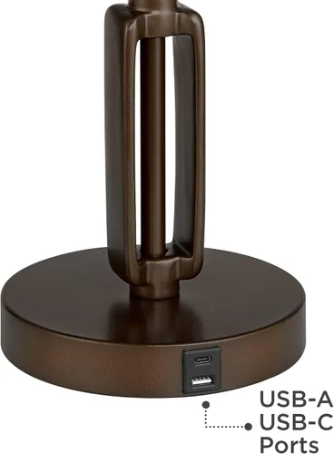 Vista 6 de Samuel 21 1/4" de bronce alto marrón lámpara de escritorio USB mica sombra brazo oscilante Puertos USB rústicos naturales A+C carga sala de estar