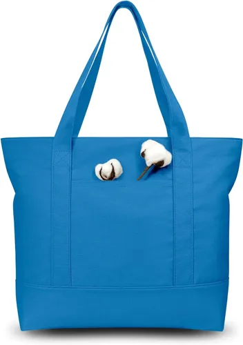 Vista 29 de TOPDesign Paquete de 1 bolsa de lona con bolsillo externo, bolsa de compras reutilizable para comestibles, cierre de cremallera superior, artículos