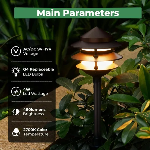 Vista 2 de Gardencoin Pagoda Luces de Camino de Bajo Voltaje para Paisaje, Luces de Camino LED al Aire Libre de 12V con Cable, Iluminación de Pasarela