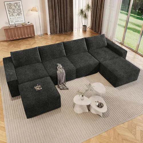 Vista 28 de Vesgantti Sofá Seccional Modular de 114" Sin Estructura, Moderno Sofá de 3 Plazas con Otomana y Asiento Profundo, Sofás de Nube Convertibles