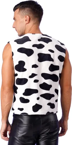 Vista 3 de Disfraz de Halloween para hombre, chaleco con estampado de vaca, sin mangas, frente abierto, abrigos cortos