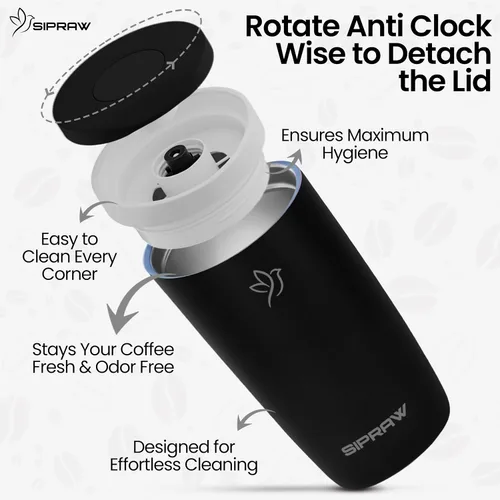 Vista 3 de Taza de café de viaje de 12 onzas, taza de café aislada de acero inoxidable con tapa a prueba de fugas para bebidas calientes y frías, sin BPA, Negro