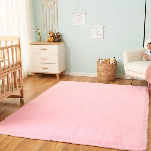 Vista 4 de AMTOVO - Alfombras peludas para sala de estar, alfombra grande de 5 x 7 pies, rosada, esponjosa, de liquidación, alfombra para dormitorio, alfombra