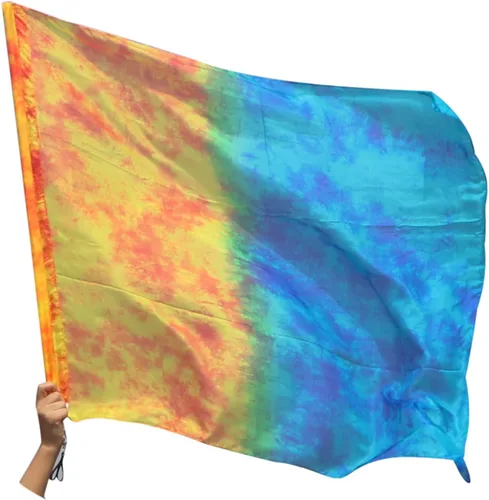 Vista 11 de Winged Sirenny Bandera de seda Poi con una varilla dura, 40 pulgadas rectangular giratoria de seda fluida para iglesia, adoración profética