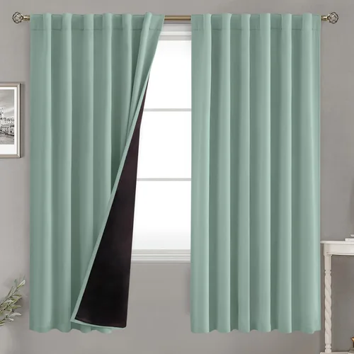 Vista 108 de BGment Cortinas 100% opacas beige de 63 pulgadas de largo con forro aislante térmico, bolsillo para varilla y lengüeta trasera de doble capa