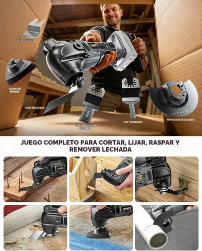 Vista 7 de Herramienta Oscilante Inalámbrica para Batería Dewalt de 20V, Herramienta de Motor sin Escobillas de 6 Velocidades Variables, Kit de Múltiples