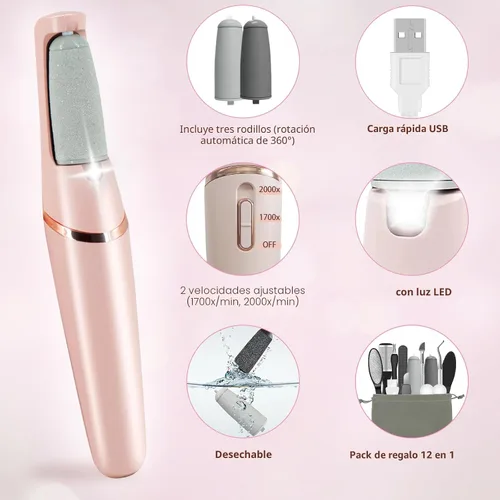 Vista 2 de Haootadiy - Quitadores eléctricos de callos para pies, kits de pedicura para eliminar callos de pies eléctricos recargables con 12 en 1, elimina