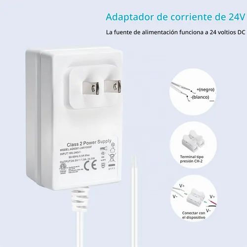 Vista 3 de Transformador de timbre de 24 voltios 110V/120V AC a DC 24V Adaptador compatible con tiras de luces LED