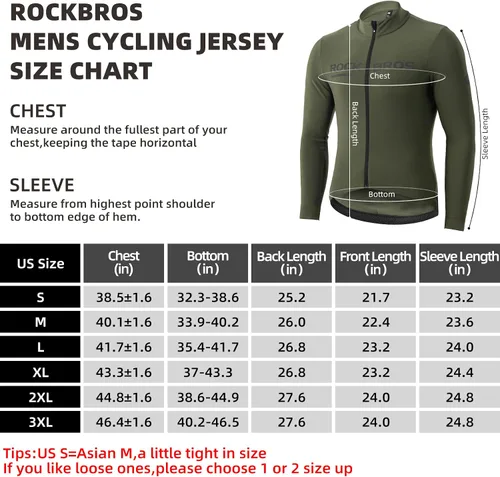 Vista 6 de ROCKBROS Cycling Jersey Men Long Sleeve Bike Shirt Bike Jersey for Men with Full Zipper and Rear Pockets Fit Outdoor Sports