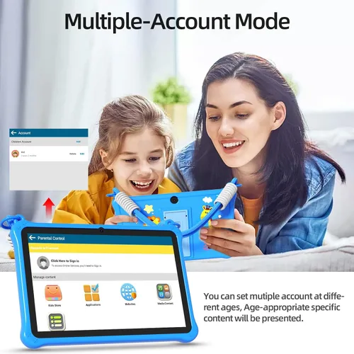 Vista 6 de PRITOM Tablet infantil de 7 pulgadas con cordón, tableta Android 13 de 32 GB con WiFi, cámara dual, educación, juegos, software para niños Azul