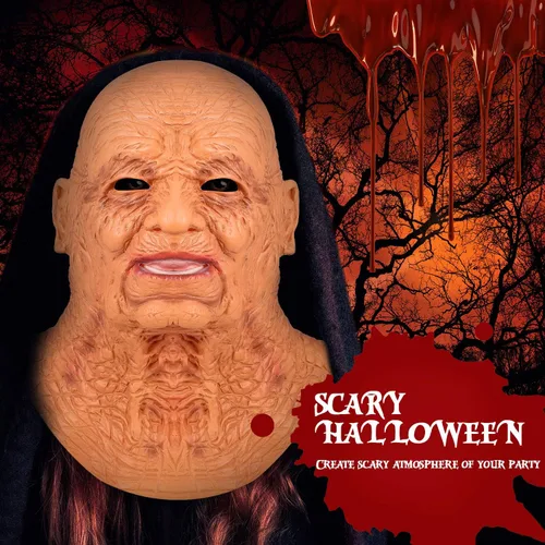 Vista 4 de Aoriher Máscara de anciano de Halloween, máscara facial de látex realista de látex humano de cabeza completa, máscara facial de látex humano