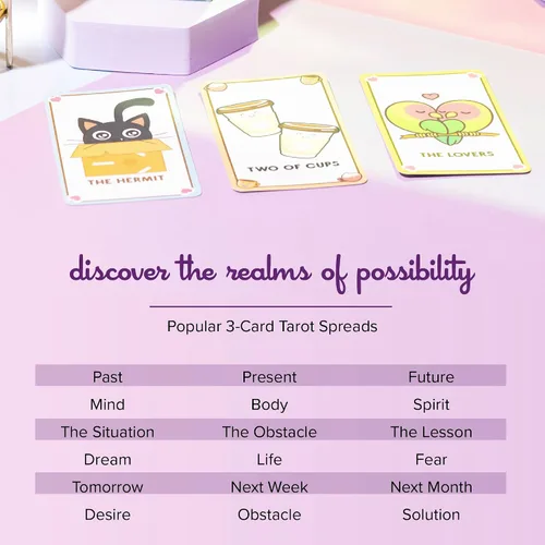 Vista 5 de Lindas cartas de tarot Kawaii para principiantes - Baraja mágica de anime Oracle para adolescentes