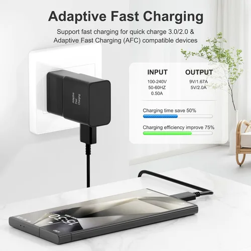 Vista 2 de Samsung Adaptador de carga rápida USB de carga rápida para Samsung Galaxy S26/S26 Ultra/S26+/S25 Ultra/S25/S25+/S25/S24/S23S8 S9 / Edge/Plus/Active