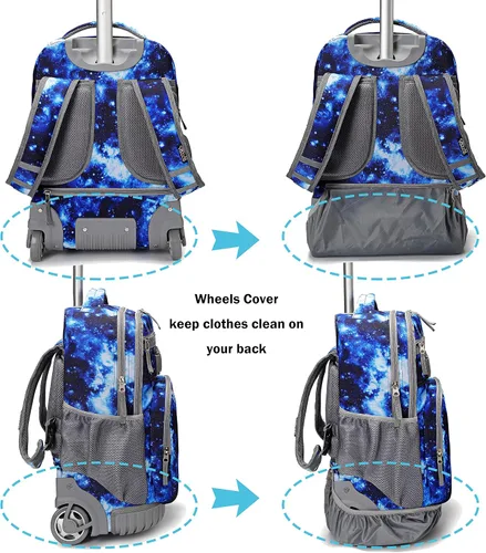 Vista 5 de Tilami Mochila con ruedas, mochila para laptop de 19 pulgadas con ruedas y lonchera