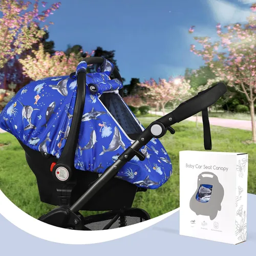 Vista 6 de Funda para asiento de auto Pea Pod para bebé, capota para asiento de auto infantil para recién nacidos con 2 capas de ventanas de tela de malla
