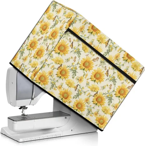 Vista 21 de Funda para máquina de coser de girasoles de otoño con prácticos bolsillos, cubierta protectora duradera acolchada contra el polvo, accesorios