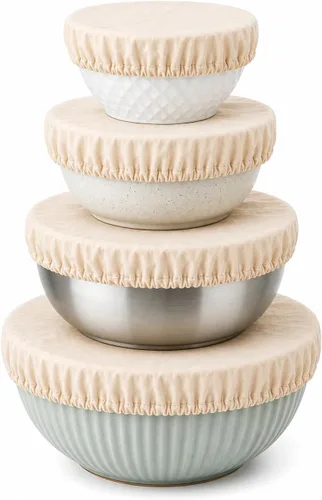 Vista 10 de 6-Pack Organic Mix Size Bowl Covers for Bread Proofing, Food Storage 100% Cotton Stretchy Lids for Sourdough Baking, Fits Bowls Range 4" to 13