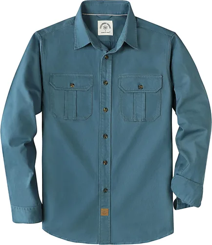 Vista 6 de Dubinik® Camisa de manga larga con botones para hombre, estilo casual, de trabajo, con dos bolsillos, de algodón, ajuste regular, vintage