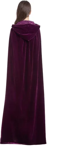 Vista 6 de Capa de terciopelo con capucha, capa unisex para disfraz de Halloween para mujeres y hombres (morado)