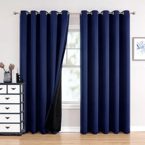 Vista 106 de ChrisDowa Cortinas 100% opacas de 63 pulgadas de largo para dormitorio con forro negro, 2 capas gruesas totalmente opacas con aislamiento térmico