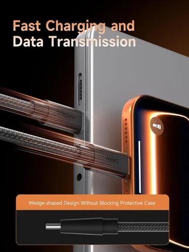 Vista 3 de Hagibis Cable USB-C de Wedge Joint de 240 W, cable flexible USB tipo C de transferencia de datos de 480 Mbps, cable USB-C para iPhone 17, 16, 15 Pro