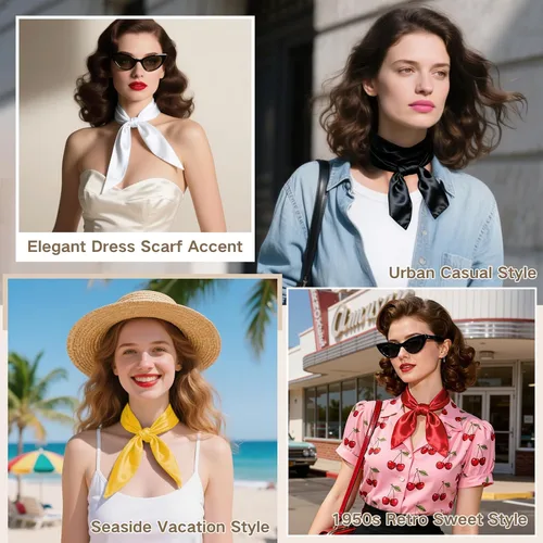 Vista 7 de American Trends Pañuelo cuadrado de satén para cabeza y cuello para mujer 01 Negro