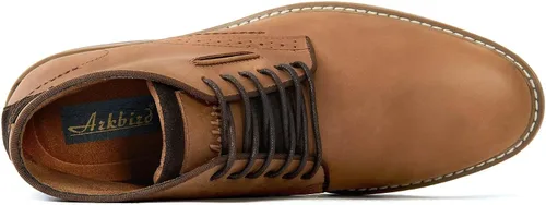 Vista 7 de Arkbird Botas Chukka para hombre, botines de cuero granulado con cordones de moda y comodidad casual Oxfords Marrón oscuro