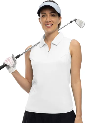 Vista 3 de YSENTO Camiseta polo de golf sin mangas con cuello y cremallera para mujer, de secado rápido, absorbe la humedad