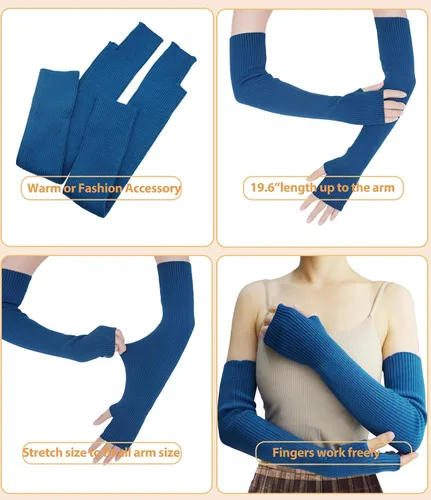 Vista 51 de Guantes cálidos de cachemira de brazo largo para mujer, guantes de invierno acogedores sin dedos, calentadores de brazos suaves, gran regalo