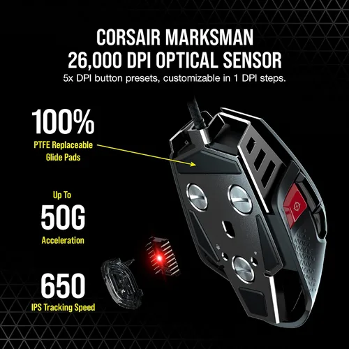 Vista 4 de Corsair M65 RGB Ultra Tunable FPS Gaming Mouse Marksman Sensor óptico de 26,000 DPI, interruptores ópticos, tecnología de hiperprocesamiento AXON