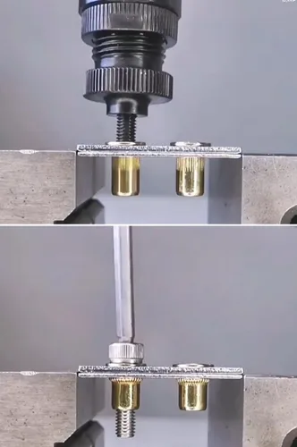 Vista 2 de Tuercas de remache de 3/8 "-16 tuercas remachables de acero al carbono roscadas para metal 3/8-16UNC tuercas cuerpo moleteado de cabeza plana, 50