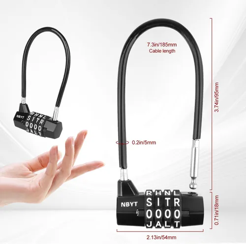 Vista 5 de Cerraduras de cable con letras, texto, combinación de palabras, cuerda de cable de acero con código reiniciable para bicicletas, taquillas