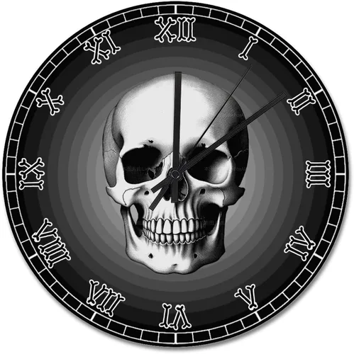 Vista 9 de ArogGeld Reloj de pared de esqueleto con huesos de calavera de 10 pulgadas, gótico, moderno, funciona con pilas, sin tictac, vintage, de madera