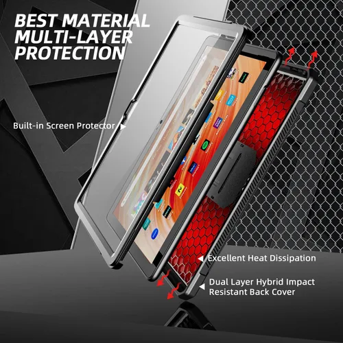Vista 3 de Funda para tablet Amazon Fire HD 10 y Fire HD 10 Kids Pro (solo 13ª generación, versión 2023), DJ&RPPQ con protección completa, resistente